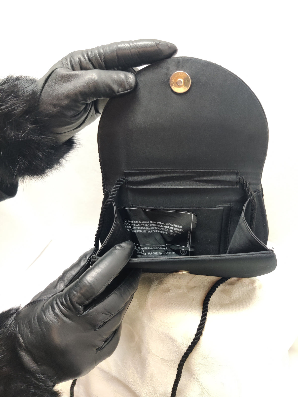 Vintage Black Satin Evening Bag Rope Braid Coil Flap - Shoulder Crossbody Formal