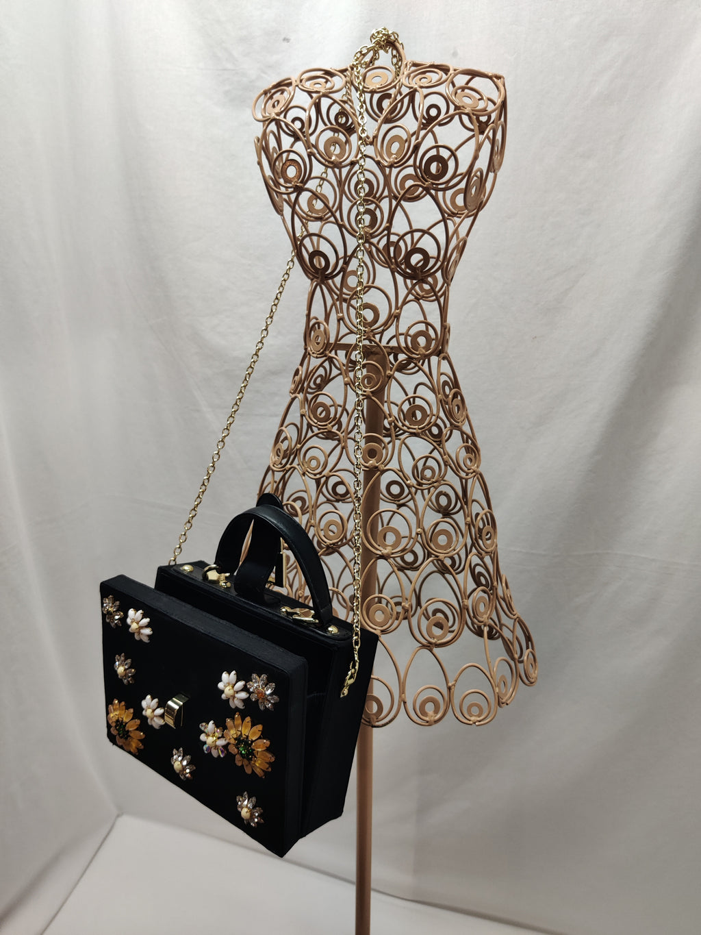 Charming Charlie Black Floral Jeweled Box Purse - Daisy Rhinestone Crossbody