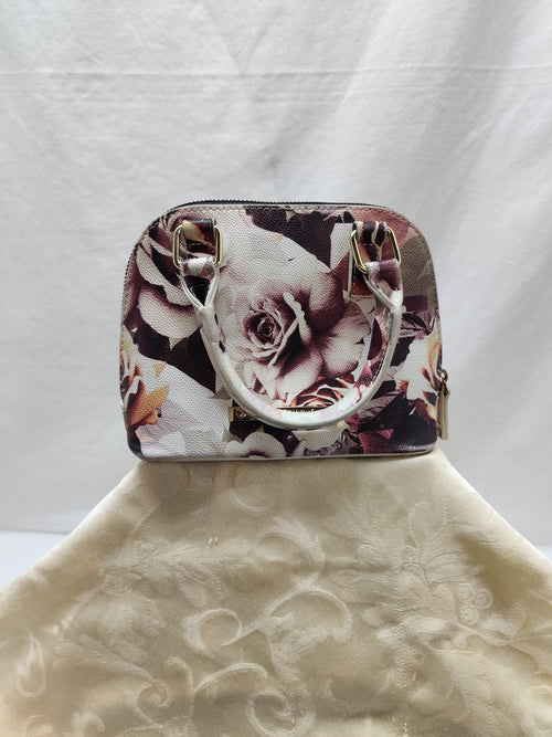Betsey Johnson Floral Rose Dome Satchel Purse - Cream Burgundy Blush Top Handle