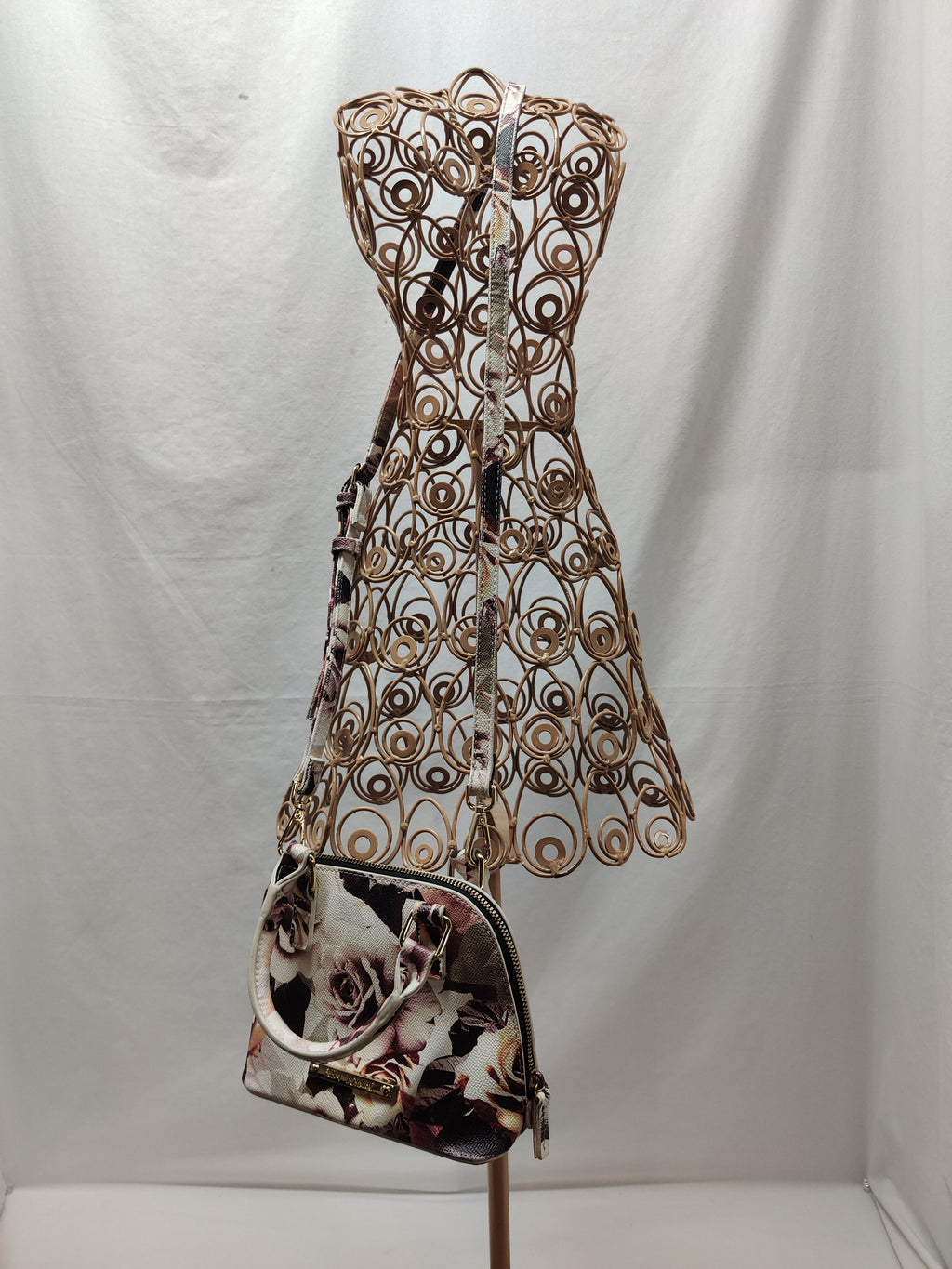 Betsey Johnson Floral Rose Dome Satchel Purse - Cream Burgundy Blush Top Handle