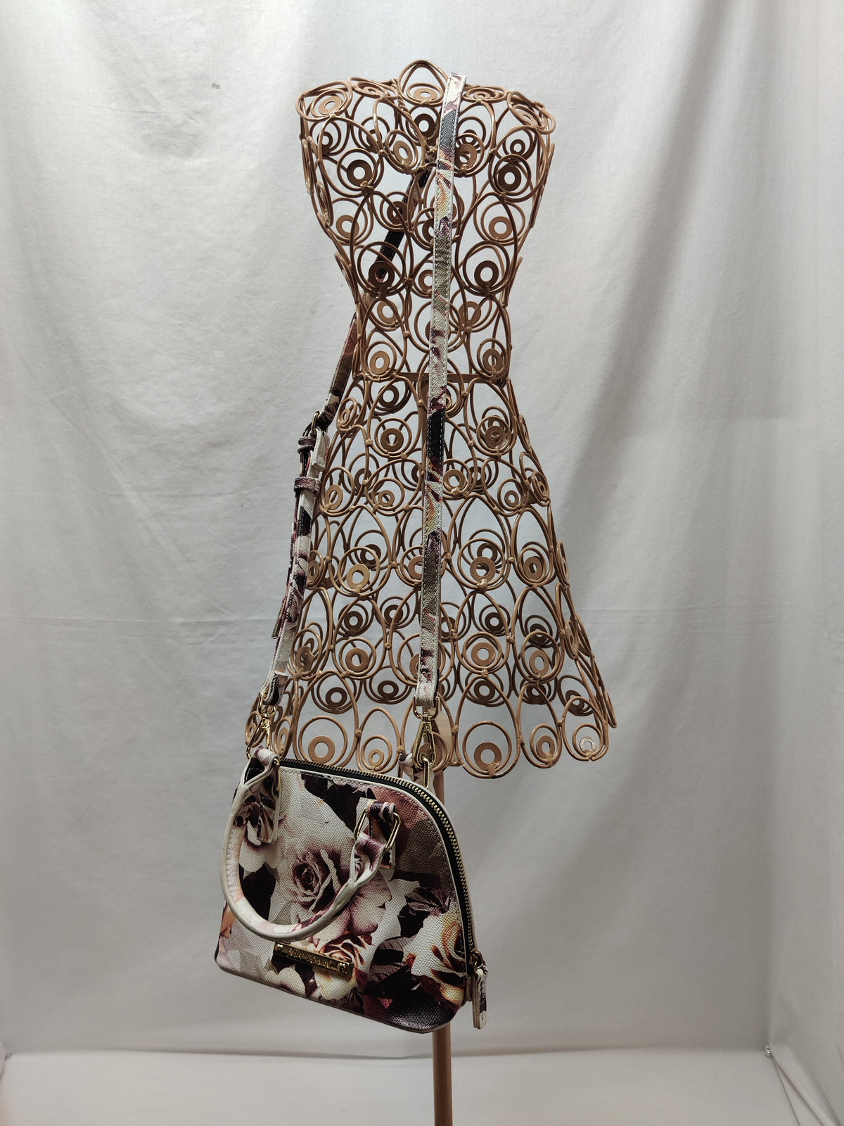 Betsey Johnson Floral Rose Dome Satchel Purse - Cream Burgundy Blush Top Handle