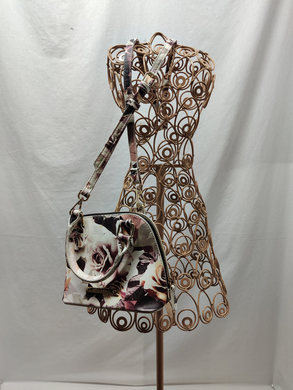 Betsey Johnson Floral Rose Dome Satchel Purse - Cream Burgundy Blush Top Handle