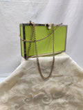 ALDO Neon Lime Green Box Clutch - Silver Frame Chain Strap Evening Bag