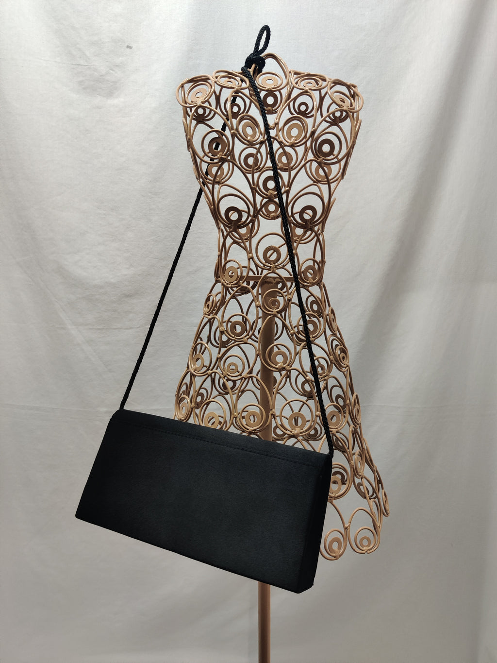 Vintage Black Satin Embroidered Evening Bag - Rhinestone Clutch Crossbody