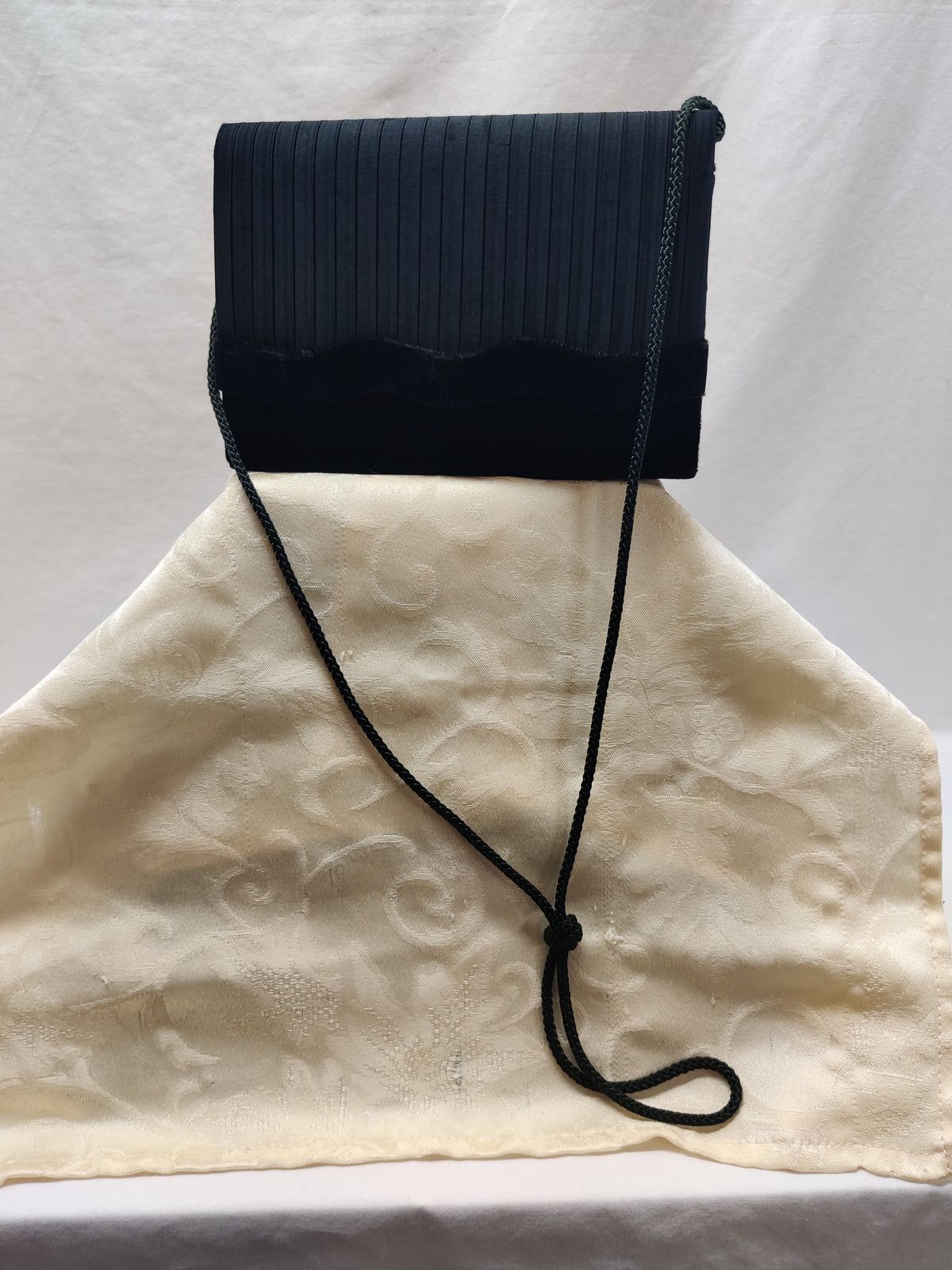 Sasha New York Black Pleated Satin Clutch - Velvet Evening Bag Crossbody
