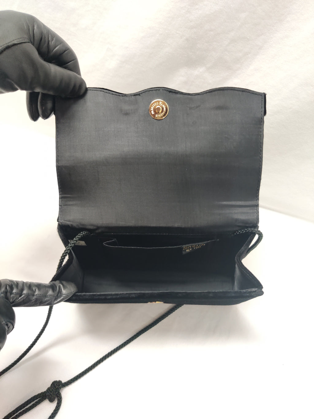 Sasha New York Black Pleated Satin Clutch - Velvet Evening Bag Crossbody