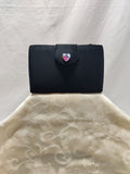 Lord & Taylor Black Satin Evening Bag - AB Crystal Heart Clutch Crossbody