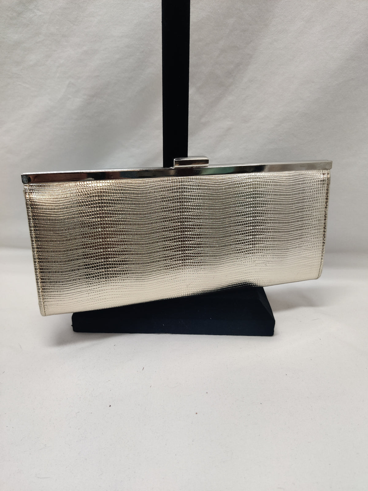 Style & Co Gold Metallic Lizard Clutch - Silver Frame Evening Bag