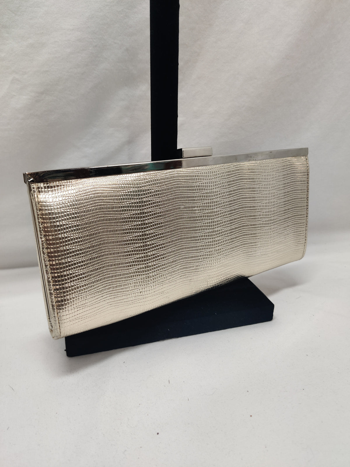Style & Co Gold Metallic Lizard Clutch - Silver Frame Evening Bag