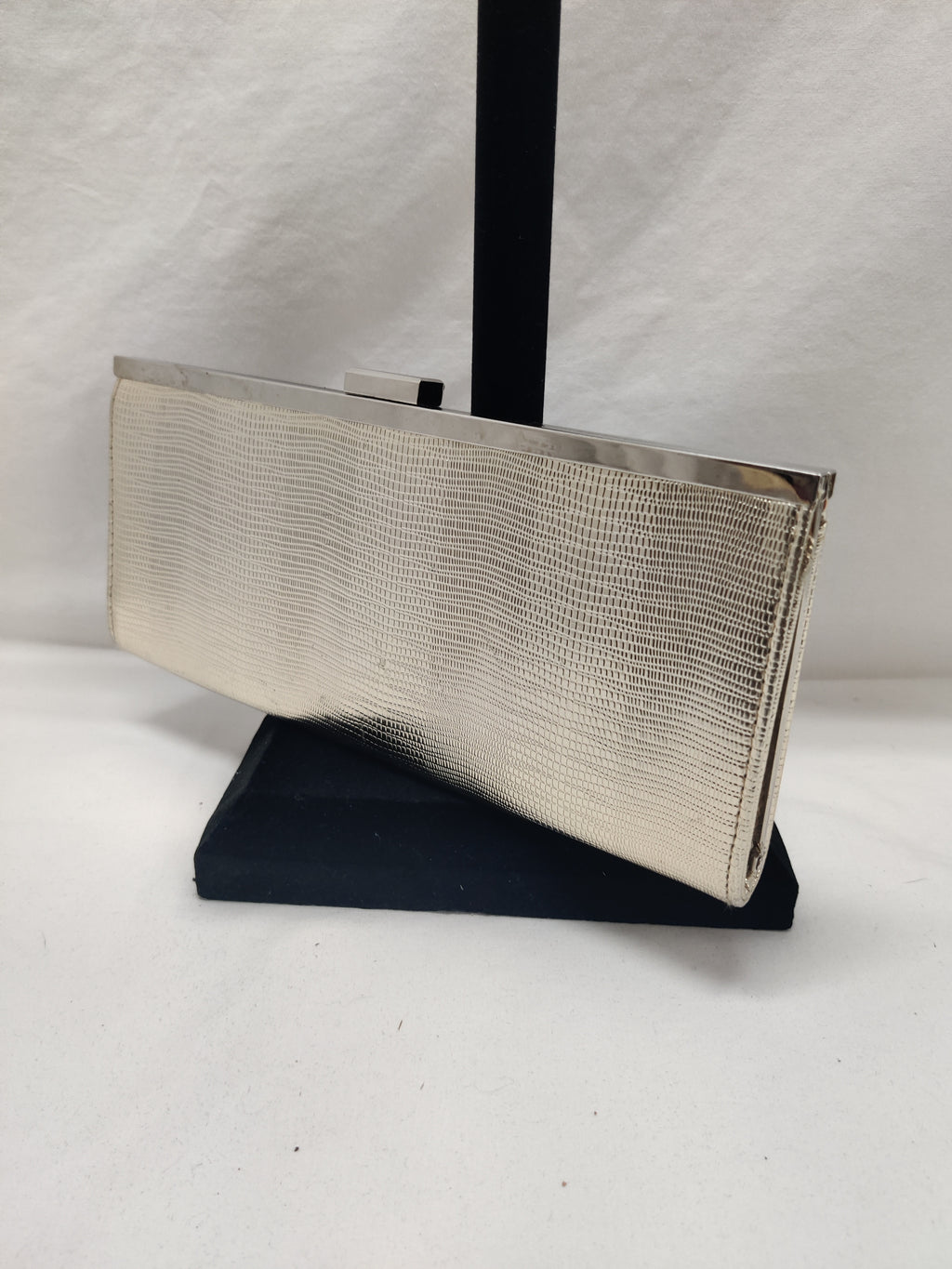 Style & Co Gold Metallic Lizard Clutch - Silver Frame Evening Bag