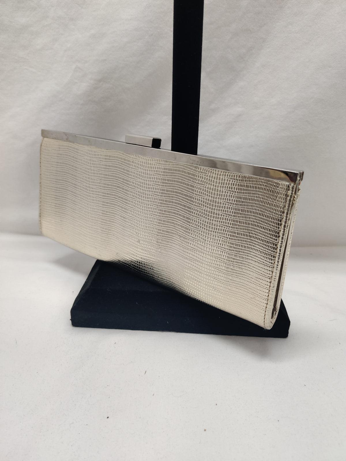 Style & Co Gold Metallic Lizard Clutch - Silver Frame Evening Bag