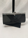 Lulu Townsend Black Satin Woven Evening Clutch - Silver Glitter Frame