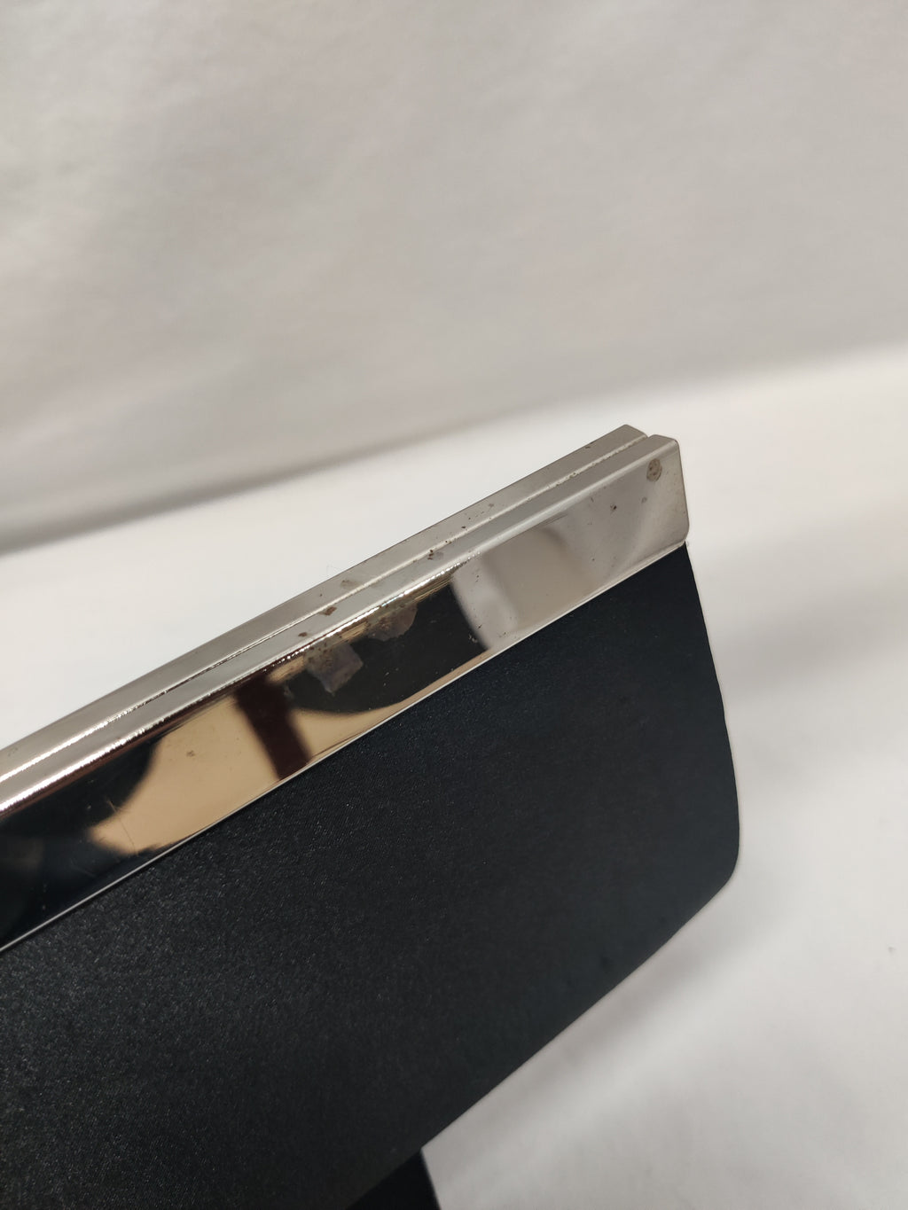 Lulu Townsend Black Satin Woven Evening Clutch - Silver Glitter Frame