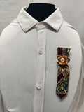 Handmade Burgundy Paisley Tie Brooch - Gold Pearl Flower & Green Crystal Lapel Pin