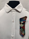 Handmade Colorful Abstract Tie Brooch - Gold White & Green Pearl Flower Charm Lapel Pin