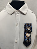 Handmade Navy Blue Geometric Tie Brooch - Pearl Heart & Oval Crystal Lapel Pin - Double Tie