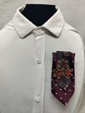 Handmade Burgundy Polka Dot Tie Brooch - Vintage Bronze Triple Flower & Red Crystal - Double Layer