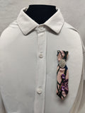 Handmade Women's Fabric Neck Tie Jabot Purple Floral Rhinestone Brooch Pin