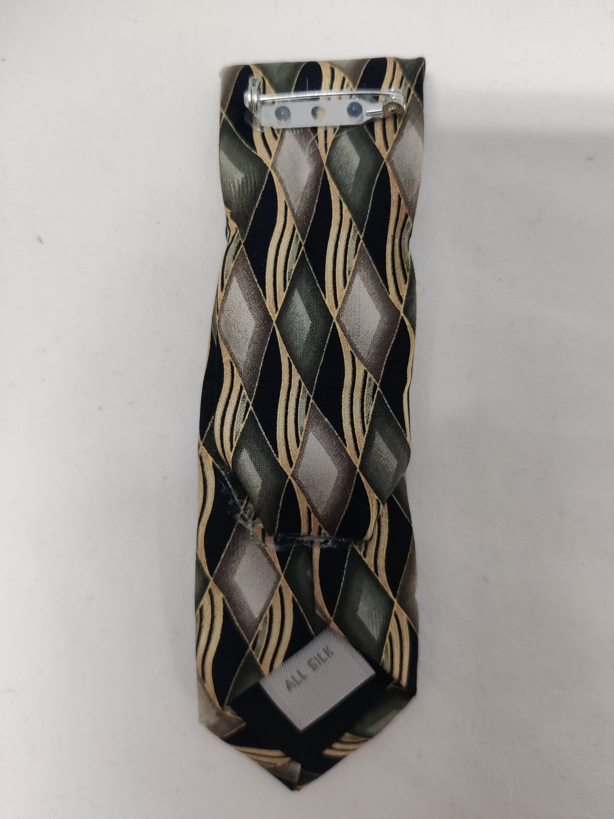 Handmade Black Gold Diamond Tie Brooch - Pearl Heart Cluster & Clear Crystal Lapel Pin